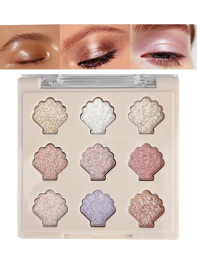 KAPEINE 9Colors Eyeshadow Palette,Fine Shimmer Eyeshadow Pink Glitter Makeup Palette Spakle Pearlescent Eye Shades Diamond Bright Makeup Kit Highly Pigmented Long Lasting for Women Girls Daily,Party - Image 1